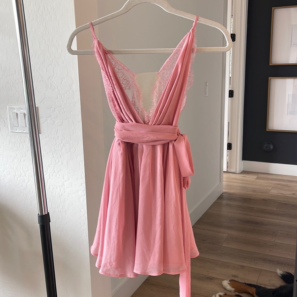 REVOLVE Pink Lace-Trim Mini Dress
